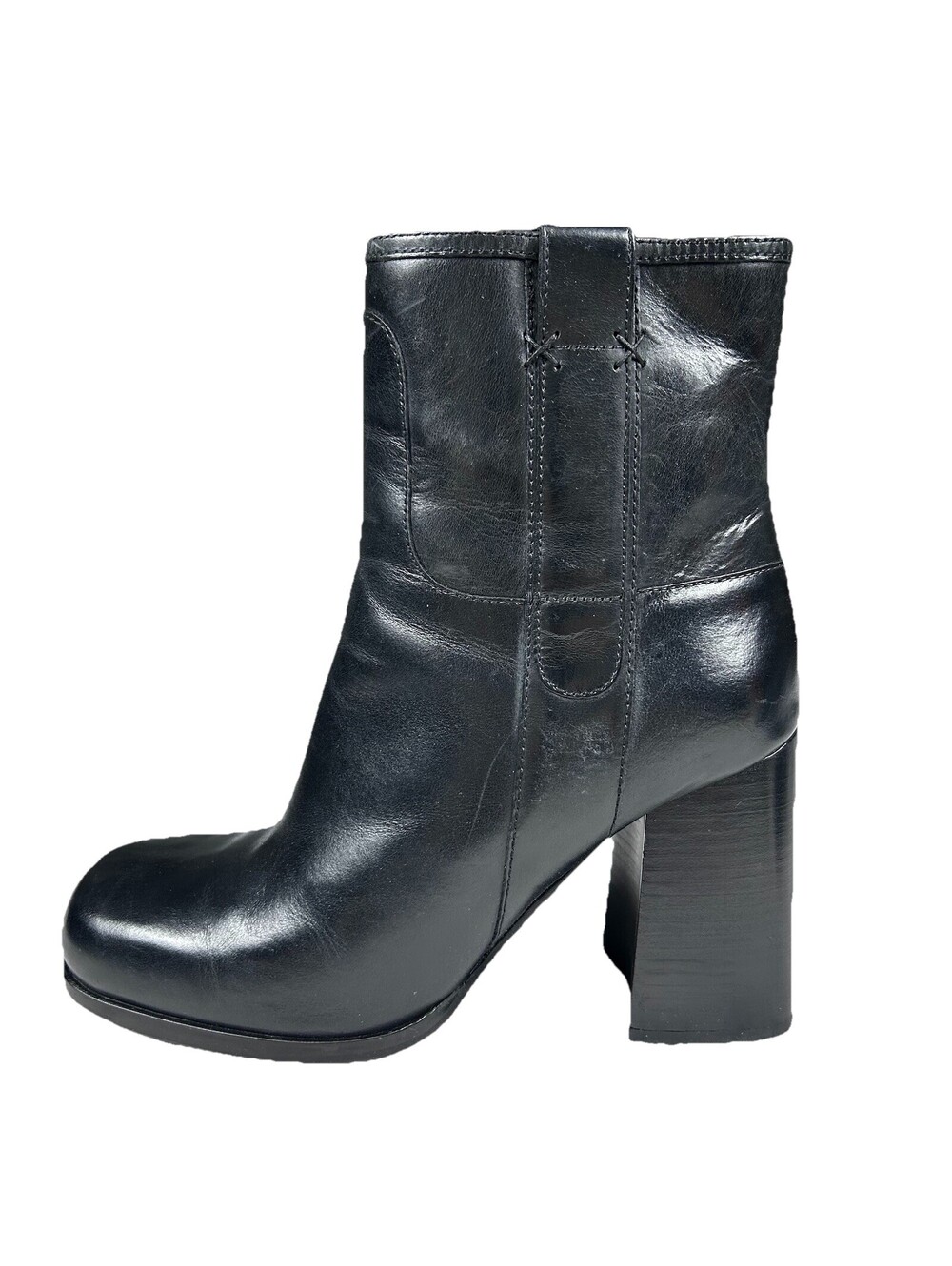 Free People Women’s Black Leather Naomi Block Heel Square Toe Boots Size 9 New